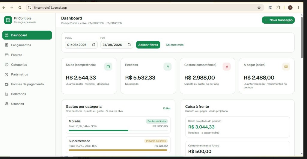 FinControle dashboard de finanças pessoais
