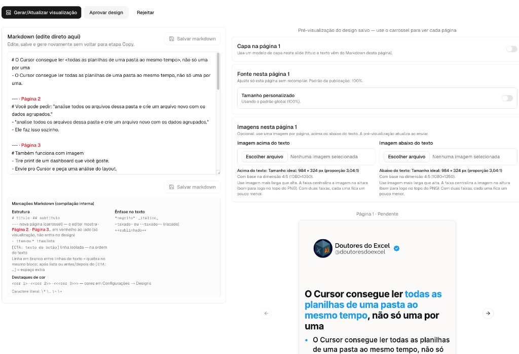 Editor Markdown com preview do carrossel